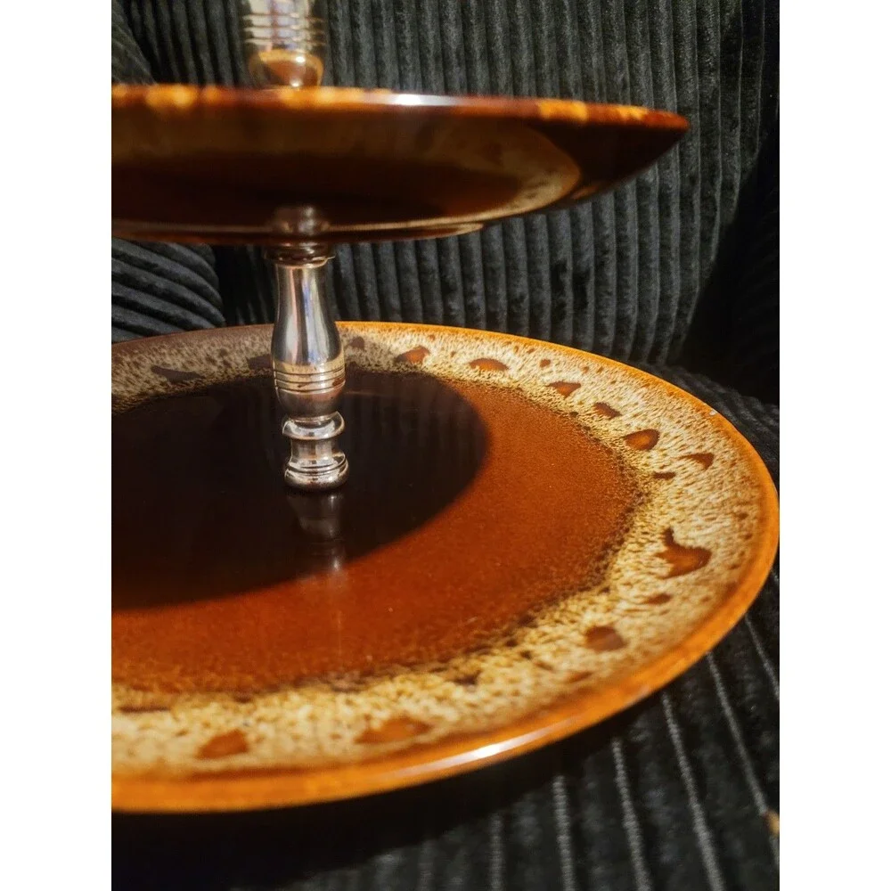 Carefree Ironstone by Canonsburg 3‑Tier Tidbit Tray – Brown Drip Vintage